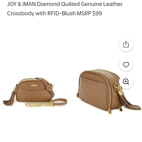 Joy & Iman Handbags - Joy & Iman Diamond Quilted Genuine Leather Crossbody With RFID~